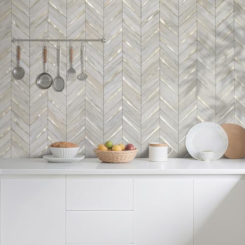 DICOFUN 10-Sheet Beige Slate Peel and Stick Backsplash, Faxu Stone PVC Stick on Backsplash Wall Tiles for Kitchen and Bathroom - color: Beige Slate and Metal Gold, size: 10 Sheets, 12"x12"x0.12"