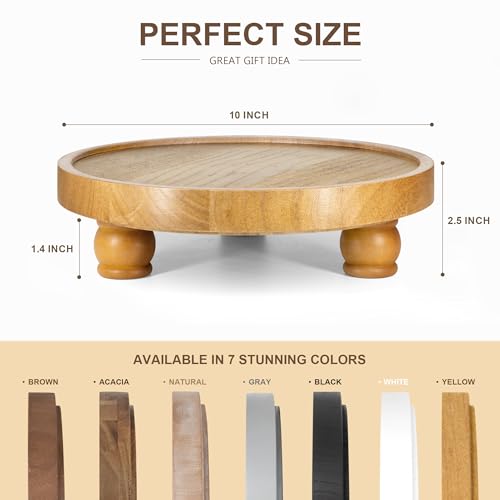EOSAHR Farmhouse Round Wood Riser – Wooden Tray Pedestal Stand for Bathroom Decor & Kitchen Sink – Decorative Riser Display Stand for Cupcake and Sponge (Light Brown) - color: Light Brown