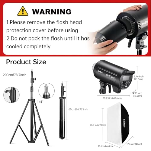 2pcs Godox DP400IIIV Studio Flash Kit for Photography,400Ws Strobe Professional Lighting with Tripod Stands,Bowens Mount Softbox,Umbrella Reflector,Carry Bag for Portrait Product Wedding Shooting