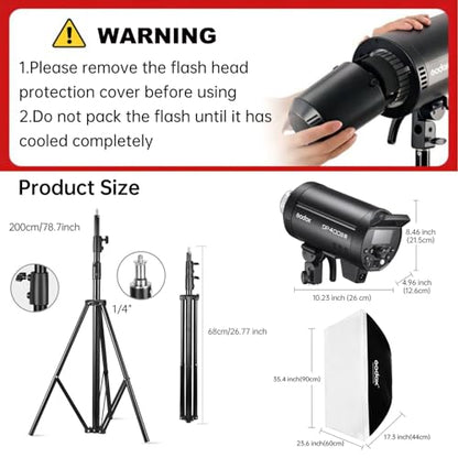 2pcs Godox DP400IIIV Studio Flash Kit for Photography,400Ws Strobe Professional Lighting with Tripod Stands,Bowens Mount Softbox,Umbrella Reflector,Carry Bag for Portrait Product Wedding Shooting