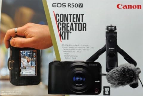 Canon EOS R50 V Content Creator Kit Mirrorless Camera with RF-S 14-30mm Lens, Tripod Grip, Stereo Microphone, 128GB Memory Card, Black (Renewed) - style: Content Creator Kit