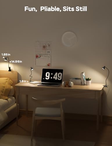 LiFMIRA Clip-on Reading Light - 3 Color Modes, 10 Dimmable Brightness, Eye Care Clamp Desk Lamp with Flexible Gooseneck for Reading in Bed, Desk, Headboard, Computer - color: Black