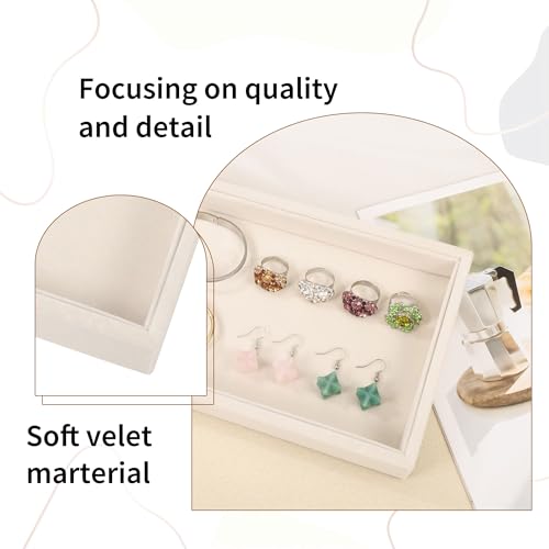 9" x 5.7" Velvet Jewelry Tray Jewelry Display Tray, Stackable Empty Plate Trays for Earrings Necklaces Bracelet Rings Display Showcase - Light Khaki - color: Light Khaki, size: Flat Tray 9"x5.7"