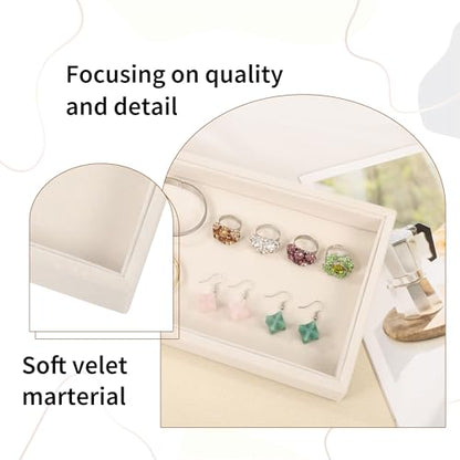 9" x 5.7" Velvet Jewelry Tray Jewelry Display Tray, Stackable Empty Plate Trays for Earrings Necklaces Bracelet Rings Display Showcase - Light Khaki - color: Light Khaki, size: Flat Tray 9"x5.7"