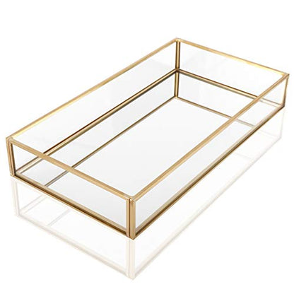 HighFree Rectangle Gold Mirror Tray, Decorative Glass Mirrored Vanity Tray for Perfume, Cosmetics, Makeup, Trinket, Jewelry (10.2X 5.5x1.6) - size: 10.2" x 5.5" x 1.6"