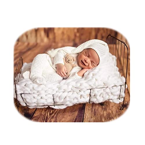 Coberllus Newborn Photography Props Outfit Fabric Sleepy Knot Hat & Footed Romper Bodysuit for Baby Boys Girls Photoshoot - color: Extra White