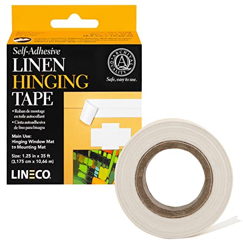 Lineco Self-Adhesive Linen Hinging Tape, 1.25 Inch x 35 Feet, Neutral pH Acrylic Adhesive, Acid-Free, Hinging Artwork, White - size: 35 Foot (Pack of 1)
