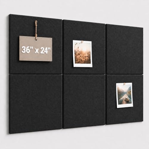 Large Cork Boards for Walls – 36" x 24" Self Adhesive Felt Wall Tiles, Ideal for Office Black Bulletin Board, Easy to Install Pin Board Photo Board - color: Black, size: 24" X 36"