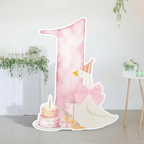Croblissful One Silly Goose Party Decorations 1st Birthday Backdrop Duck Animal Background Prop for Birthday Baby Shower Party Supplies(Watercolor Pink,One Goose) - color: Watercolor Pink, style: One Goose