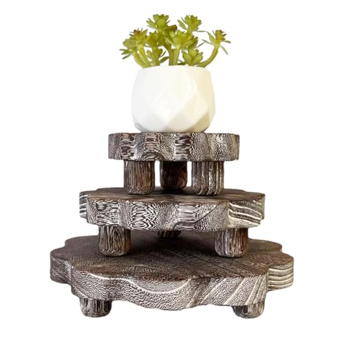 3 Pack Small Scalloped Wood Risers for Display ,Wooden Stands with Removable Feet Farmhouse Rustic Decor for Table Tiered Trays Home Kitchen Decoration (Rustic White, 7.87/5.9/4 Inch) - color: Rustic White, size: 7.87/5.9/4 inch