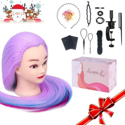 Mannequin Head, Beauty Star 29inch Doll Heads with Long Hair for Practice Braiding Styling, Cosmetology Hairdressing Training Heads with Clamp Holder and Braiding Kit - color: Light Purple