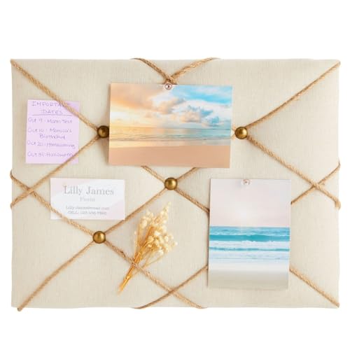 Farmlyn Creek Rectangular Fabric Bulletin Board - Picture Board for Photos - Farmhouse Style & Office Wall Decor - 16 x 12 in, Beige - size: 16 x 12 Inches