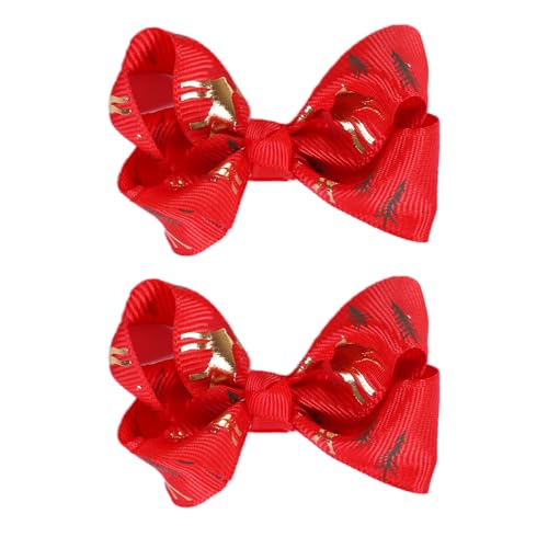 3 Inch Christmas Hair Bows for Girls Alligator Clips Grosgrain Ribbon Solid Color Hair Accessories for Little Teen Toddler Girls Kids (Red Gold) - color: Red Gold