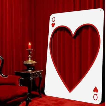 Aurelema 2m Large Valentine's Day Photo Booth Props Party Decoration Stand Poker Player Cards Backdrop Red Heart Cutout Valentine's Day Background for Photoshoot Wedding Birthday Bridal Shower