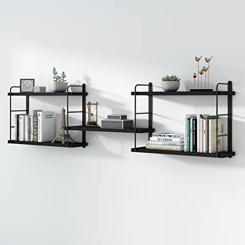 MXCSE Wall Shelves, Wall Mounted Bookshelves, DIY Floating Shelves for Wall, Wood Hanging Book Shelves for Room, Bedroom, Living Room, Easy Installation (Black, 50W x 17H) - color: Black