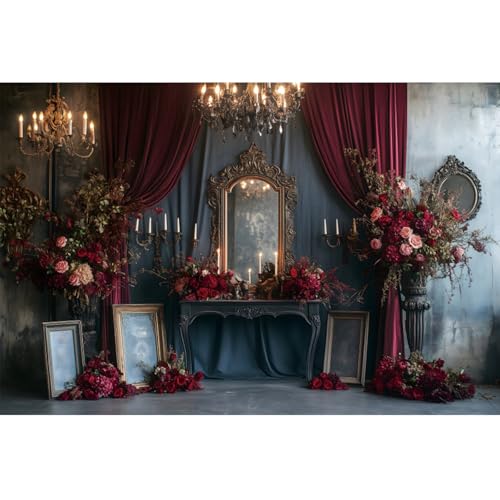 YongFoto Retro Elegant Mirror Candelabras Dresser Backdrop 8x6ft Candles Roses Flower Artistic Photography Background Bridal Shower Wedding Party Banner Portrait Photoshoot Wallpaper Photo Booth - color: Style 3, size: 8ftx6ft