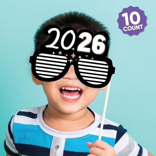 Big Dot of Happiness Hello New Year Glasses - Paper Card Stock 2026 NYE Party Photo Booth Props Kit - 10 Count