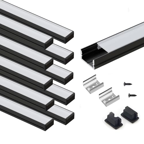 VST 10 Pack 3.3ft/1M LED Aluminum Channel U Shape with Milky PC Cover for Strip Lights Installation,Easy to Cut,Professional Look LED Strip Diffuser Cover Track with Complete Mounting Accessories - color: Black & Milky, size: 3.3ft 10