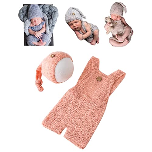 Fashion Cute Newborn Boy Girls Baby Costume Outfits Photography Props Hat Pants - color: Dark Pink