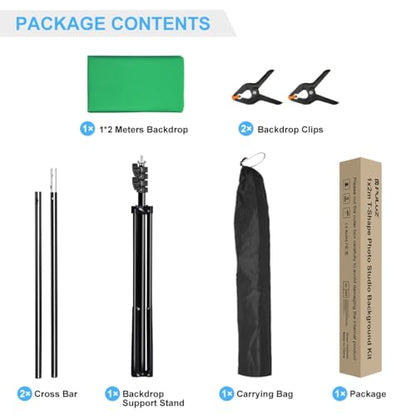Green Screen Backdrop Kit with Stand, PULUZ 3.2x6.5ft Portable GreenScreen Background Stand, T-Shape Green Screen Stand kit with Clamp Carrying Bag for Streaming Video and Photography Shoots - size: 3.2 x 6.5 Ft