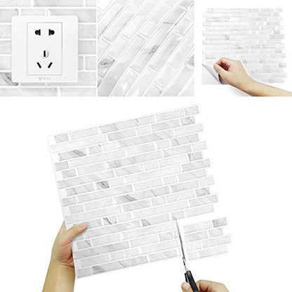 Yipscazo 10-Sheets Peel and Stick Backsplash for Kitchen Slate White Stick on Backsplash for Bathroom Self-Adhesive Wall Tiles for RV, Laundry Room(12"X12") - color: Slate White