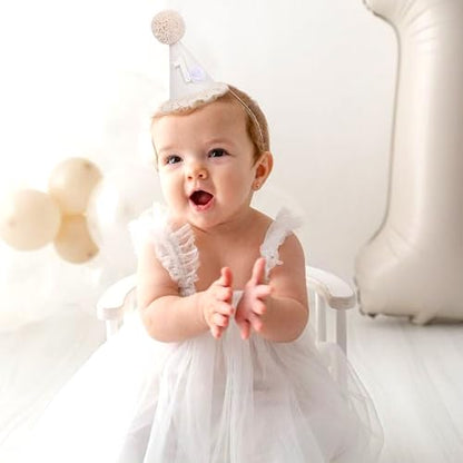 Baby In Bloom 1st Birthday Hat - First Birthday Party Decorations, Boho Cute First Birthday Hat - color: White