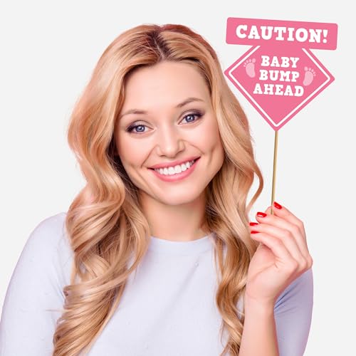 Fully Assembled Baby Shower Photo Booth Props - Set of 30 - Girl Baby Shower Selfie Signs - Pink Party Supplies & Decorations - with Real Gold Glitter - Did We Mention No DIY