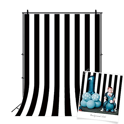 AOFOTO 7x5ft Black and White Striped Backdrop Baby Adult Birthday Party Decoration Wedding Photography Background Cloth Kids Girl Boy Portrait Photo Studio Props Baby Shower Banner Vinyl Wallpaper - size: 7x5ft