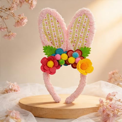 3 Pack Luxurious Easter Bunny Ears Headband Cute Plush Rabbit Ears for Kids Adult Cosplay Birthday Party Supplies - color: 3pcs Headband With Flowers-4