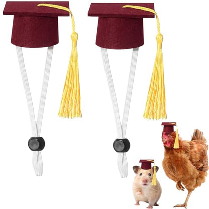 Eccliy 2 Pcs Pet Graduation Caps Mini Bachelor Hats with Tassel for Small Animal Guinea Pigs Hedgehog Bird Turtles Hamster Photo Props Graduation Festival Holiday Party Accessory(Wine Red Gold) - color: Wine Red Gold