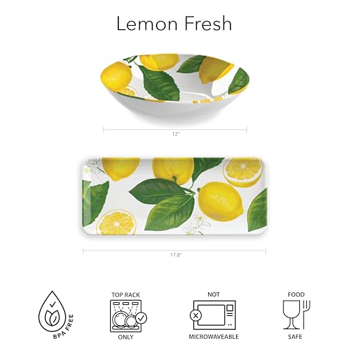 Abode Homewares by TarHong Lemon Fresh Serve Bowl, 12" x 3", 112-Oz., Pure Melamine, Indoor/Outdoor - size: Serve Bowl