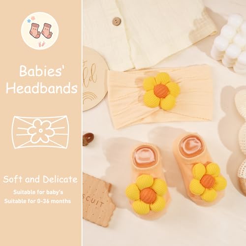 CÉLLOT Baby Girl Headband and Socks, Non-Slip Floral Socks and Soft Floral Nylon Hairbands for Babies Infants and Toddlers (Salmon+Yellow+Green) - color: Salmon+Yellow+Green