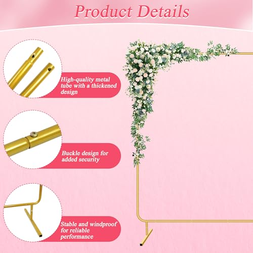 Metal Wedding Arch Backdrop Stand for Parties 6.6FT Gold Balloon Arch Square Frame Kit Pipe and Drape Stand Floral for Ceremony, Wedding, Baby Shower, Birthday Party, Flower Wall Decoration