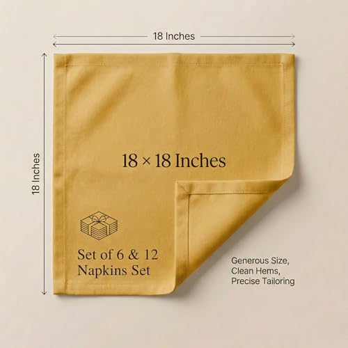 Accent Home 100% Cotton Napkins, Delicate Cloth Napkins for Dinners, Parties and Weddings，18 x 18 Inch Set of 12 - Mustard - color: 02 - Mustard - Twill, size: 18"x18" - Pack of 12