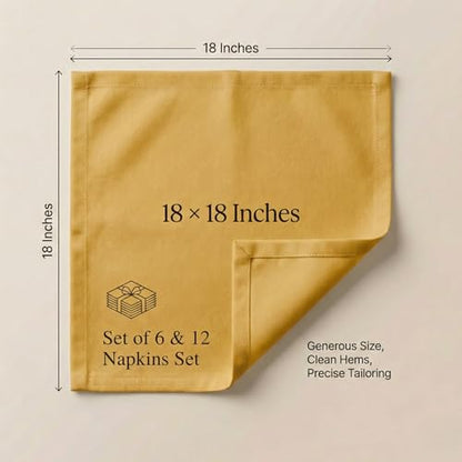 Accent Home 100% Cotton Napkins, Delicate Cloth Napkins for Dinners, Parties and Weddings，18 x 18 Inch Set of 12 - Mustard - color: 02 - Mustard - Twill, size: 18"x18" - Pack of 12