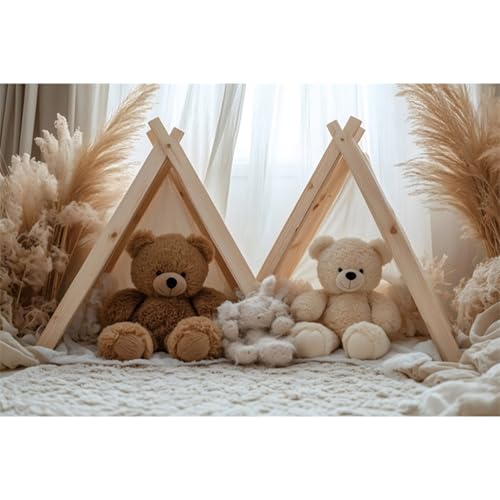 YongFoto Bear Theme Backdrop 7x5ft Tent Blanket Pampas Boho Photography Background Baby Shower Cradle Ceremony Kid Birthday Party Banner Baby Portraits Photoshoot Wallpaper Photo Studio Booth Prop - color: Style 1, size: 7ftx5ft