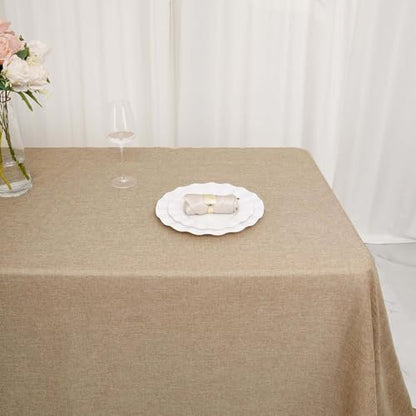 Efavormart 90"x132" Natural Jute Faux Burlap Round Tablecloth | Boho Chic Table Linen - color: Natural Boho, size: 132" x 90" (Rectangular)