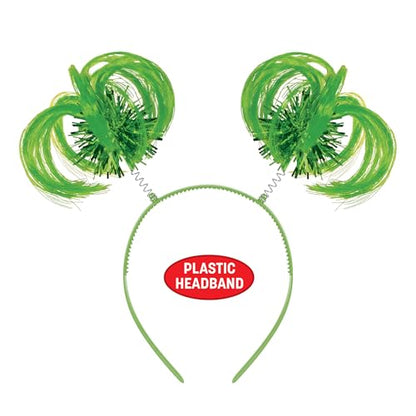 Beistle Green Ponytail Boppers – 2 Pack, Synthetic Hair Headband Accessories with Metallic Fringe, Spirit Headwear for Costume Styling, Themed Party Events, Photo Booth Props, and Novelty Wear