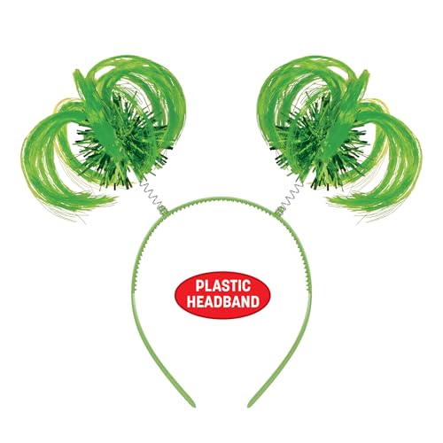 Beistle Green Ponytail Boppers – 2 Pack, Synthetic Hair Headband Accessories with Metallic Fringe, Spirit Headwear for Costume Styling, Themed Party Events, Photo Booth Props, and Novelty Wear