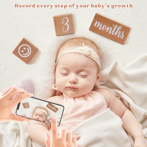 Monthly Baby Milestone Blocks Set of 6 Baby Age Blocks for Monthly Milestone Baby Age Milestone Signs Wooden Baby Photo Props Set Perfect for Baby Shower and Keepsake (Gift Set 6 PCS) - color: wood color 6pcs