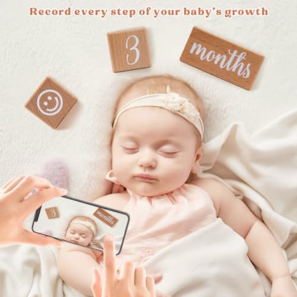 Monthly Baby Milestone Blocks Set of 6 Baby Age Blocks for Monthly Milestone Baby Age Milestone Signs Wooden Baby Photo Props Set Perfect for Baby Shower and Keepsake (Gift Set 6 PCS) - color: wood color 6pcs