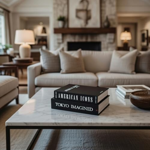 ORITZIO Oversized Set of 9 Faux Books with Hidden Storage (Black), Fashion Books, Coffee Table Accessory, Bookshelf Decor, Home Staging - color: Black
