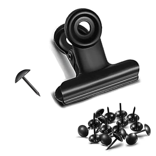 Bulldog Clips with Hole for Push-pin, Paper File Clips with Strong Spring, Small Metal Binder Clips, Seal Clamps for Coffee Tea Food Bags, Decorative Clips for DIY Photo Grid (Black,2.5inch) - color: Black, size: 2.5 inch