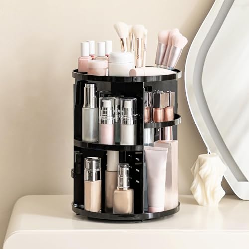 HBlife 360 Rotating Makeup Organizer Adjustable Carousel Large Capacity Revolving Perfume Organizer Skincare Organizers Cosmetic Storage Spinning Holder for Vanity, Black - color: Black, size: Large
