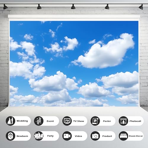 Blue Sky Backdrop Cumulus White Cloudy Blue Sky Photography Background Sky White Clouds Theme Backdrop Decorations for Kid Children Adult Travel Hiking Cake Table Banner Portrait Photo Props 5x3ft - color: Blue_White, size: 5x3ft