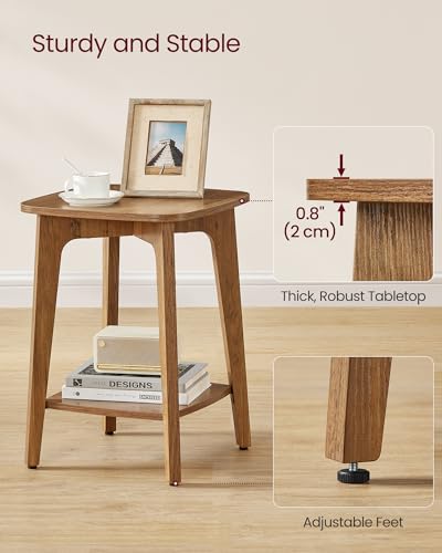 VASAGLE MAEZO Collection - Side Table, 2-Tier Small Square End Table, Nightstand with Tapered Legs, Curved Transitions, for Small Spaces, Living Room, Bedroom, Honey Brown ULET236K01 - color: Honey Brown, size: 1 pack