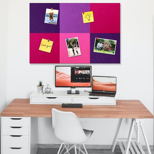 Square Felt Cork Bulletin Board Tiles, Self Adhesive DIY Felt Pin Board for Wall 30" x 20" with 35 Pushpins for Office School Home Wall Decor Stickers Memos Photos Display (Gradual Purple) - color: C- Gradual Purple, size: Square