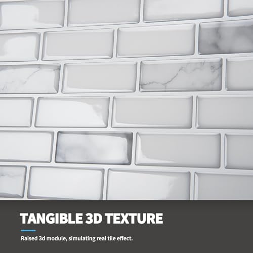 Art3d 10-Sheet Peel and Stick Backsplash Tile in White Marble, Self-Adhesive Wall Tiles Stick on Kitchen Laundry Room RV Renter - 12 x 12 Inch - color: White Marble