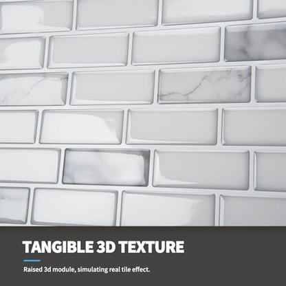 Art3d 10-Sheet Peel and Stick Backsplash Tile in White Marble, Self-Adhesive Wall Tiles Stick on Kitchen Laundry Room RV Renter - 12 x 12 Inch - color: White Marble