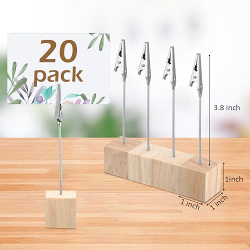 Gersoniel 20 Pcs Cube Base Memo Clip Holder with Alligator Clip Wood Table Number Holder Cube Base Place Card Stand Mini Photo Menu Stand for Displaying Number Card (Light Wood Color) - color: Light Wood Color